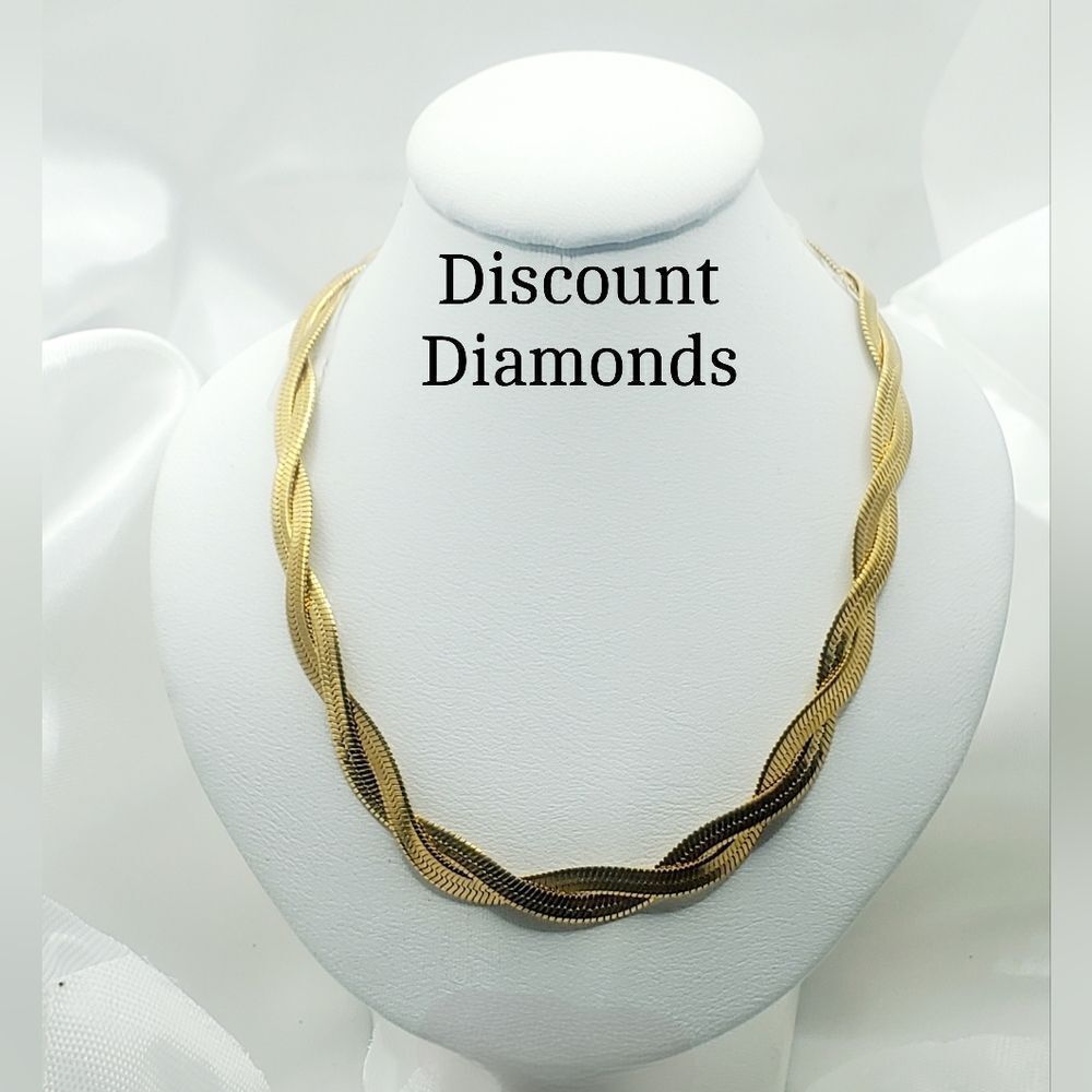 Two Strand Herringbone 18K Yellow Gold over Titanium Princess Choker Necklace